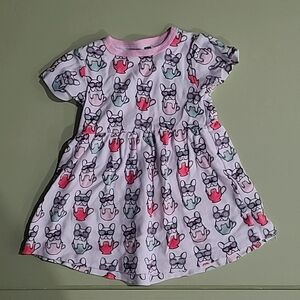 HB 9-12 month baby girl dress white with colorful baby dogs in teacups all over